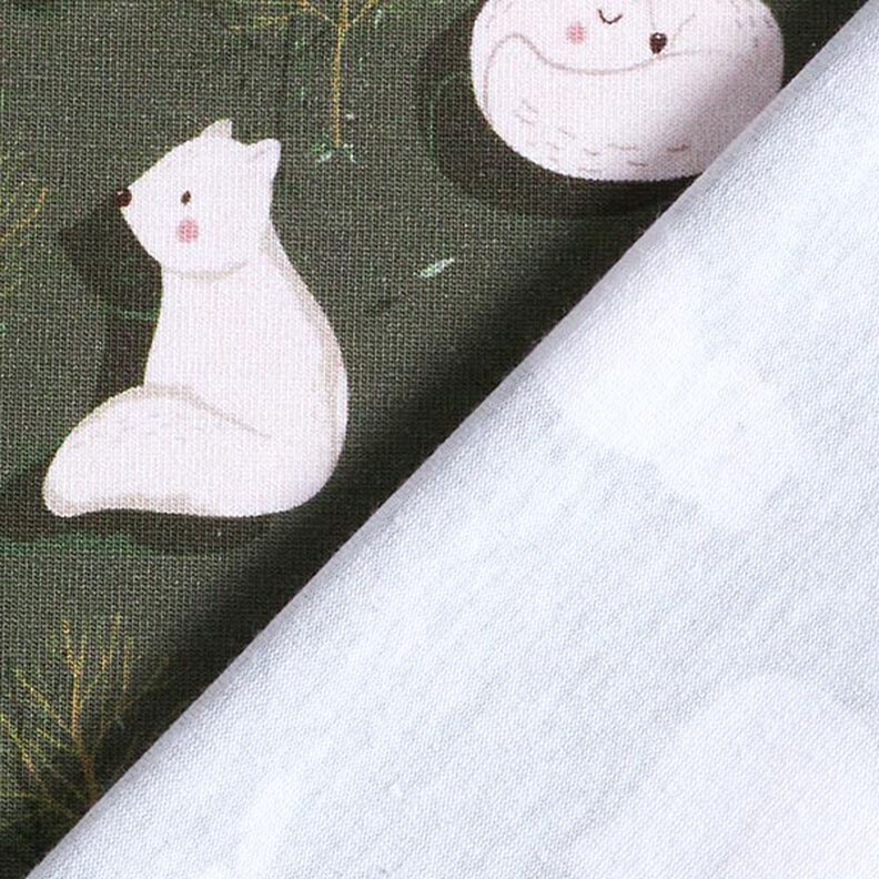 Dżersej z bawełny organicznej lis polarny i świstak nadruk cyfrowy – ciemna pinia,  image number 4