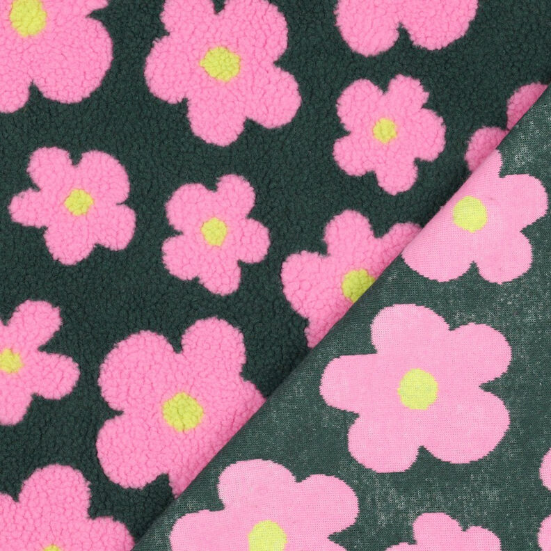 Puszysty plusz kwiaty | Poppy Fabrics – ciemna zieleń/pink, image number 5