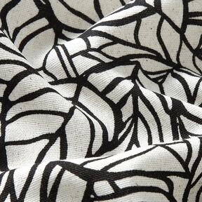 Mieszanka wiskozy i lnu ornamenty listowe – mleczna biel/czerń, 
