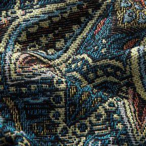 Tkanin dekoracyjna Gobelin mandala z kwiatów – czerń/błękit, 