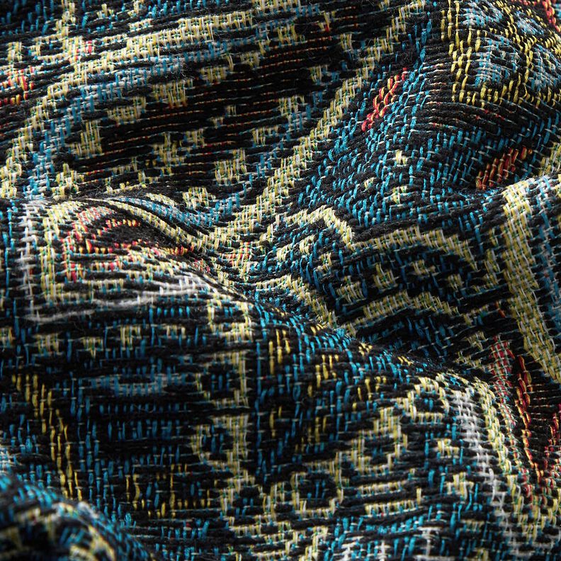 Tkanin dekoracyjna Gobelin mandala z kwiatów – czerń/błękit,  image number 2