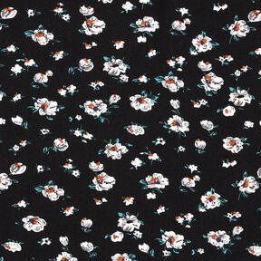 Tkanina wiskozowa w deszcz kwiat&oacute;w &ndash; czerń, 
