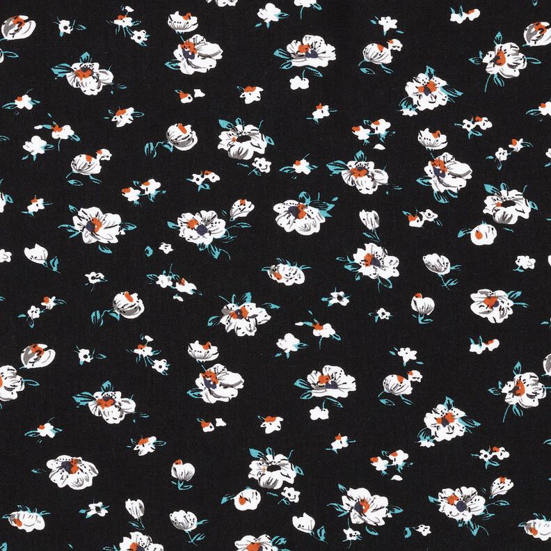 Tkanina wiskozowa w deszcz kwiat&oacute;w &ndash; czerń,  image number 1