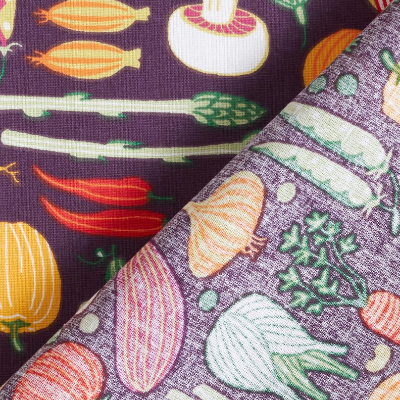 Tkanina bawełniana Kreton różne warzywna – bakłażan/zieleń,  image number 4