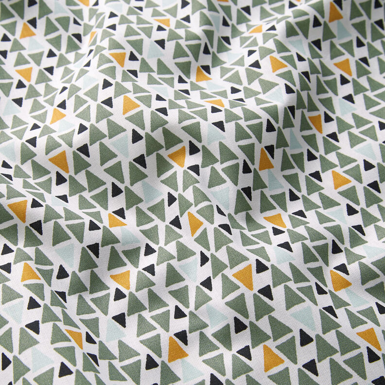 Tkanina bawełniana Kreton trójkąty mini – zieleń trzcinowa/biel,  image number 2