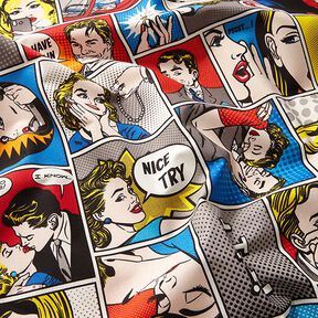 Tkanin dekoracyjna Half panama komiks pop-art – biel, 