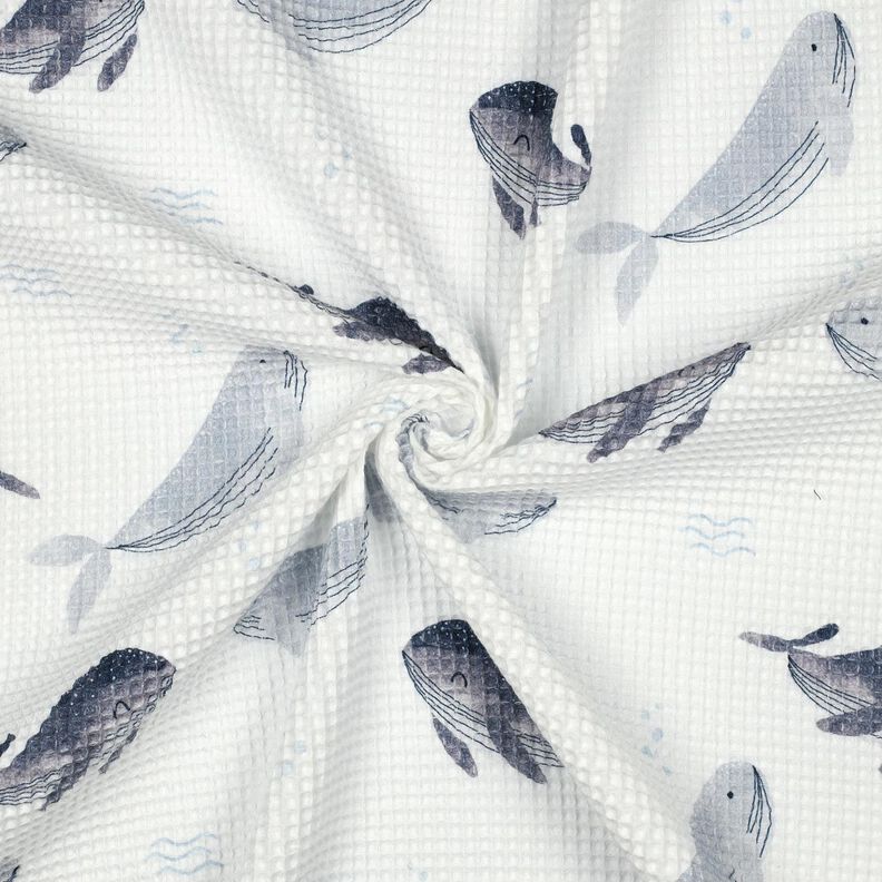 Pika waflowa wieloryby nadruk cyfrowy | Poppy Fabrics – kość słoniowa/szary błękit,  image number 3