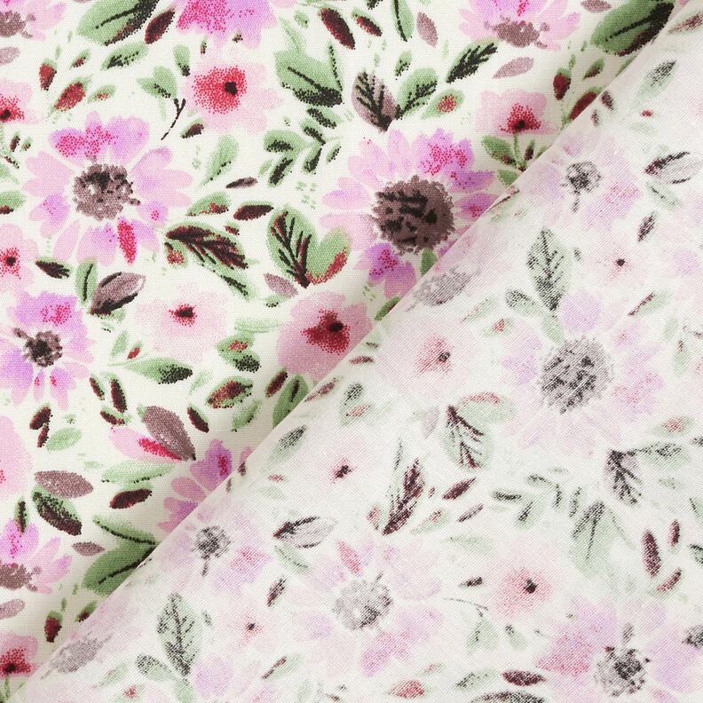 Popelina bawełniana w morze kwiatów – pastelowy fiolet/biel,  image number 4
