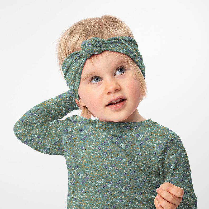 Dżersej bawełniany leśna łąka kwiatowa nadruk cyfrowy – zieleń trzcinowa,  image number 5