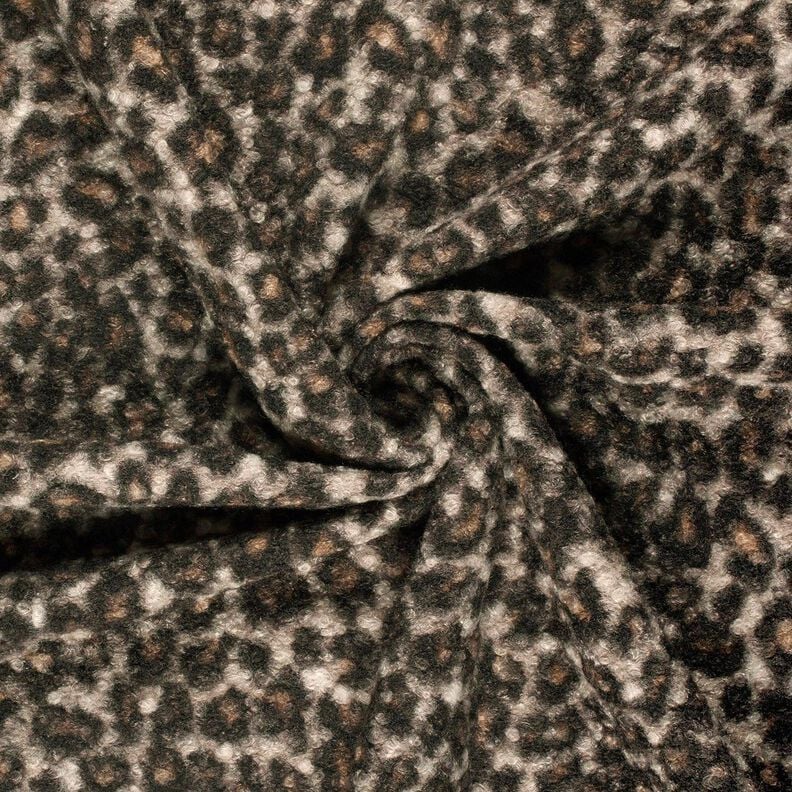 Dzianina bouclé w panterkę – czerń/brąz sarni,  image number 3