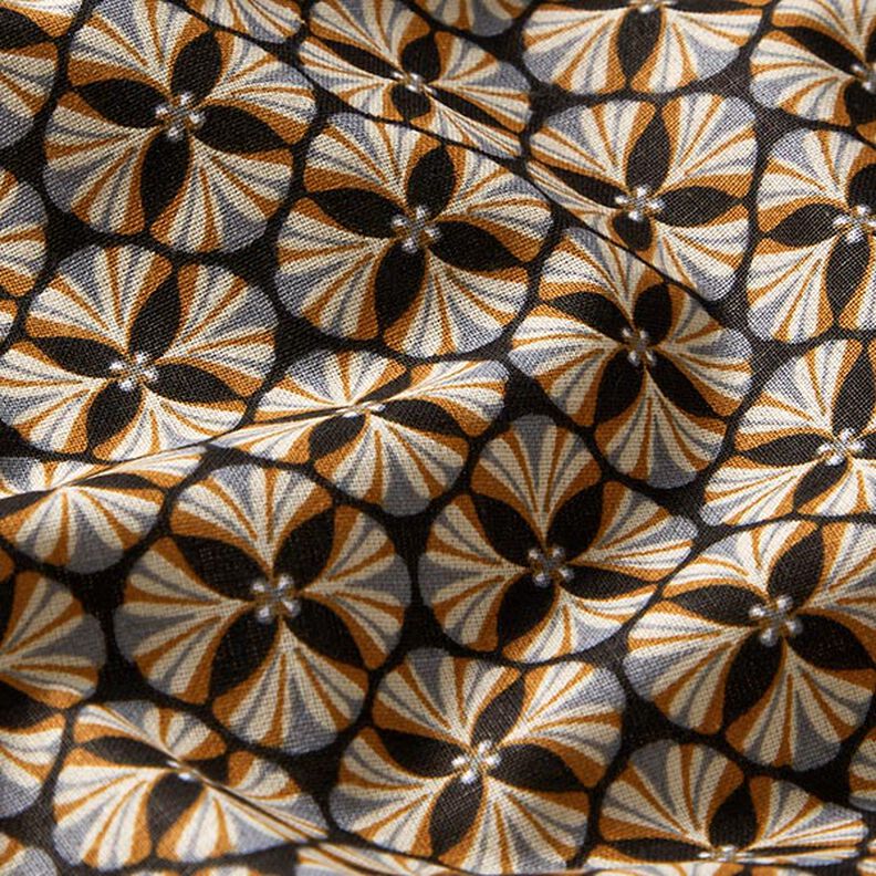 Tkanina bawełniana Kreton kwiatowe kafelki – czerń/jasny kreci,  image number 2