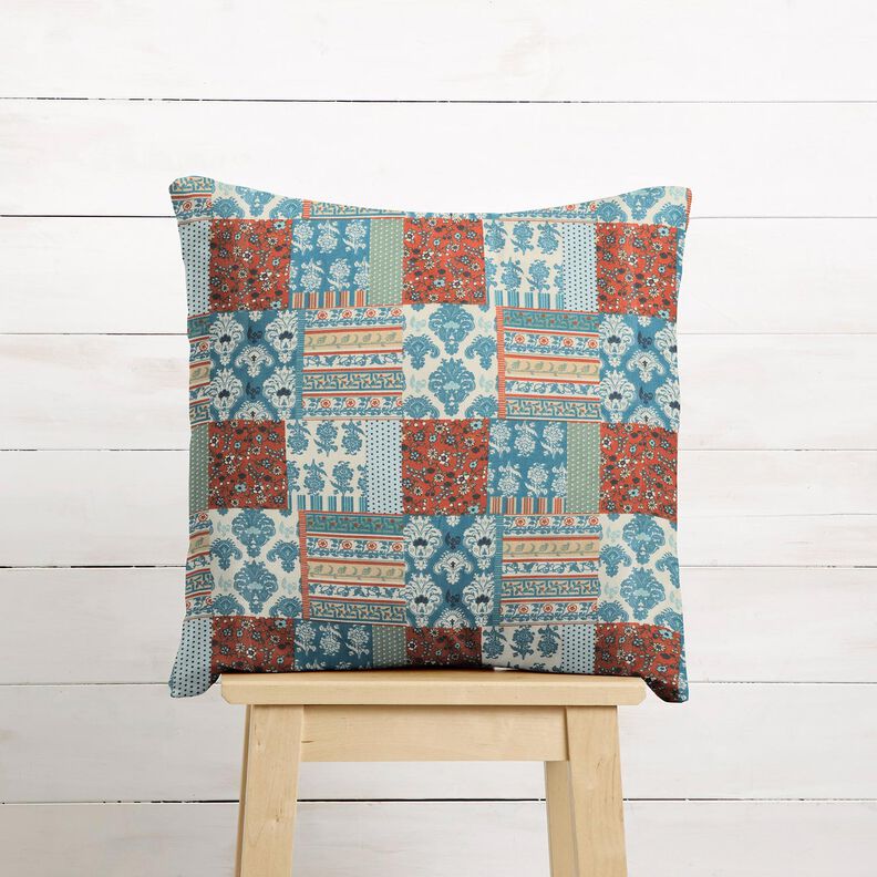 Tkanina bawełniana Kreton kwiatowy patchwork – błękit,  image number 7
