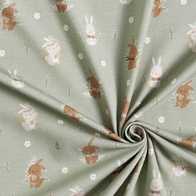 Dżersej bawełniany śliczne zajączki nadruk cyfrowy – zieleń trzcinowa,  image number 3