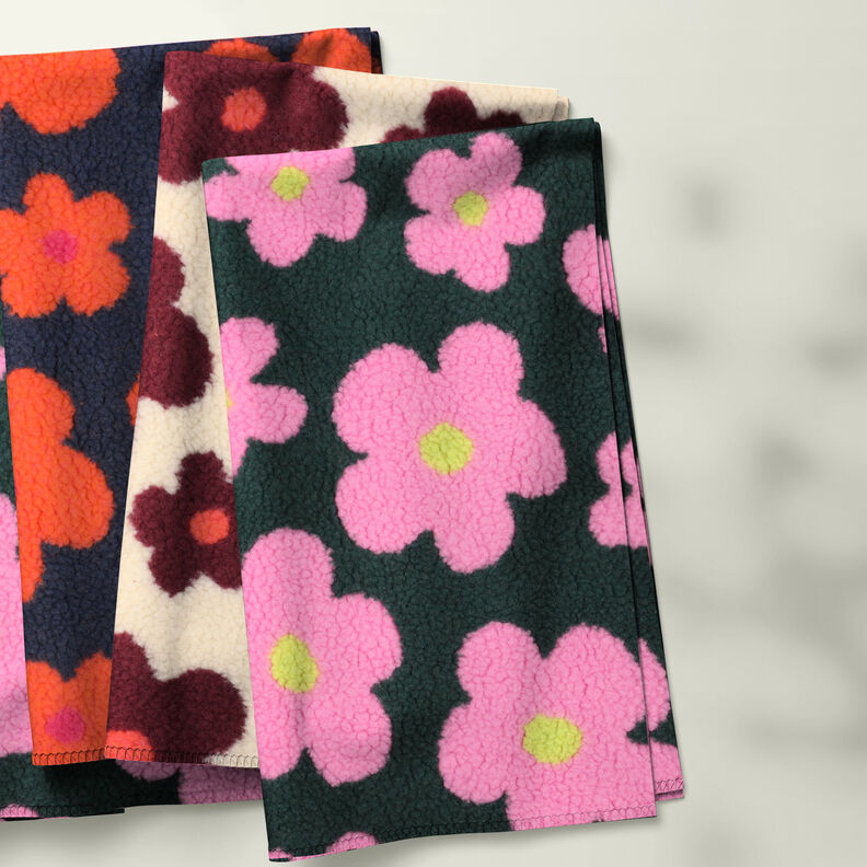 Puszysty plusz kwiaty | Poppy Fabrics – granat/pomarańcza, image number 6