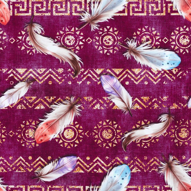 French Terry pióra w stylu boho | Glitzerpüppi  – winogronowy/homar,  image number 1