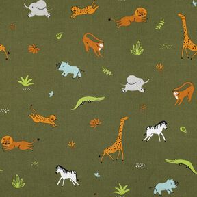 GOTS Popelina bawełniana zwierzęta stepowe | Poppy Fabrics – ciemna oliwka, 