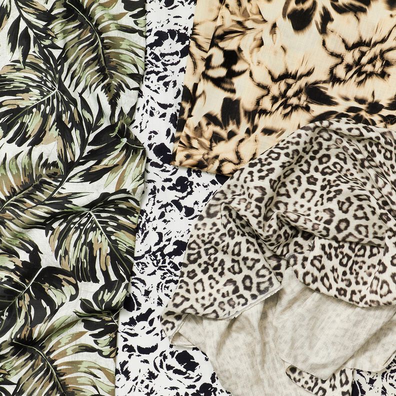 Mieszanka wiskozy i lnu Nadruk cyfrowy &ndash; rozmyte kwiaty &ndash; jasnobeżowy/czerń,  image number 5