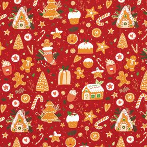 Tkanina bawełniana Popelina pierniki – czerwień karminowa/musztarda, 