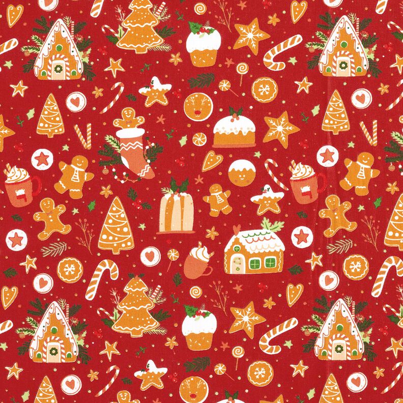 Tkanina bawełniana Popelina pierniki – czerwień karminowa/musztarda,  image number 1