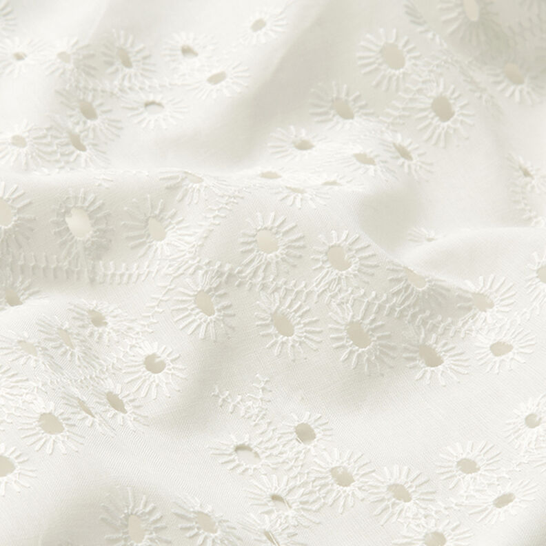 Tkanina bawełniana z haftem angielskim o wzorze kropli – biel,  image number 2