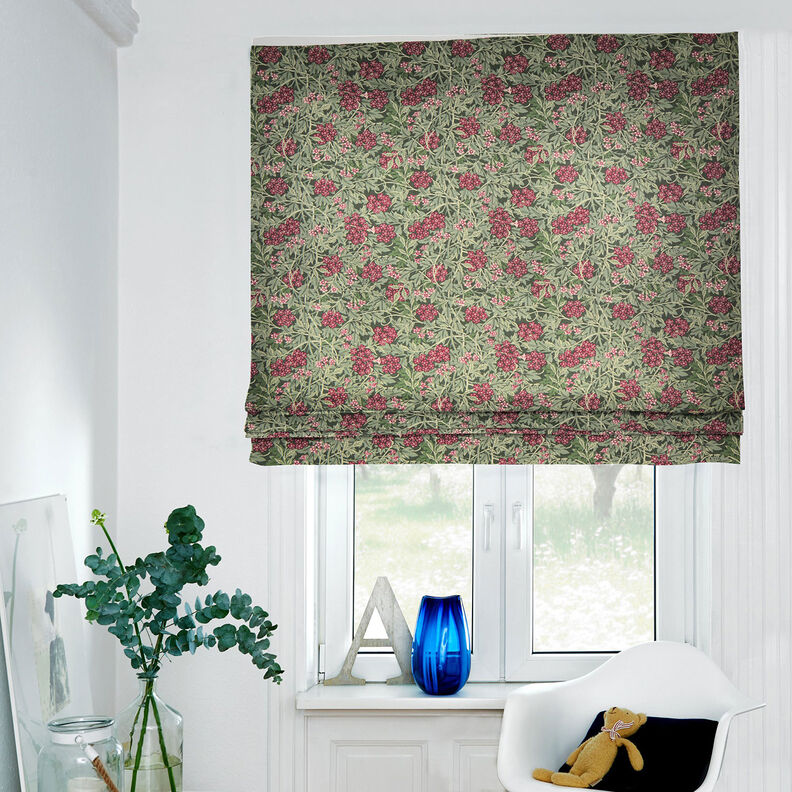 Tkanin dekoracyjna Half panama kwiaty jaśminu – ciemna pinia/bordo | Resztka 90cm,  image number 6