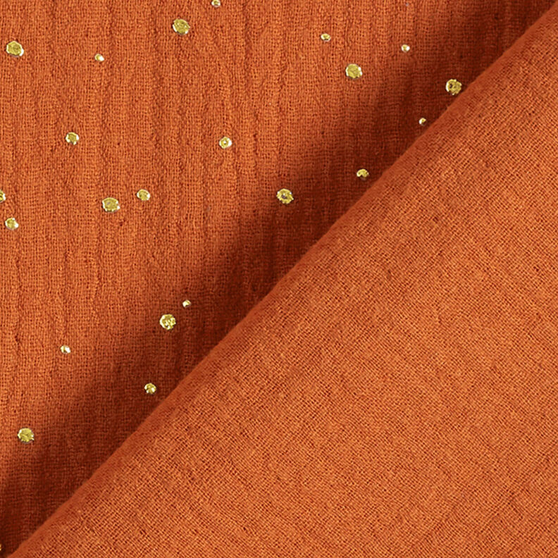 Muślin bawełniany w rozproszone złote plamki – terakota/złoto,  image number 4
