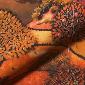 Tkanina dekoracyjna półpanama z nadrukiem cyfrowym Krajobraz jesienny – brąz/pomarańcza, 