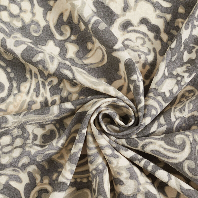 Krepa ze wzorem paisley i w kwiaty – szary/biel,  image number 4