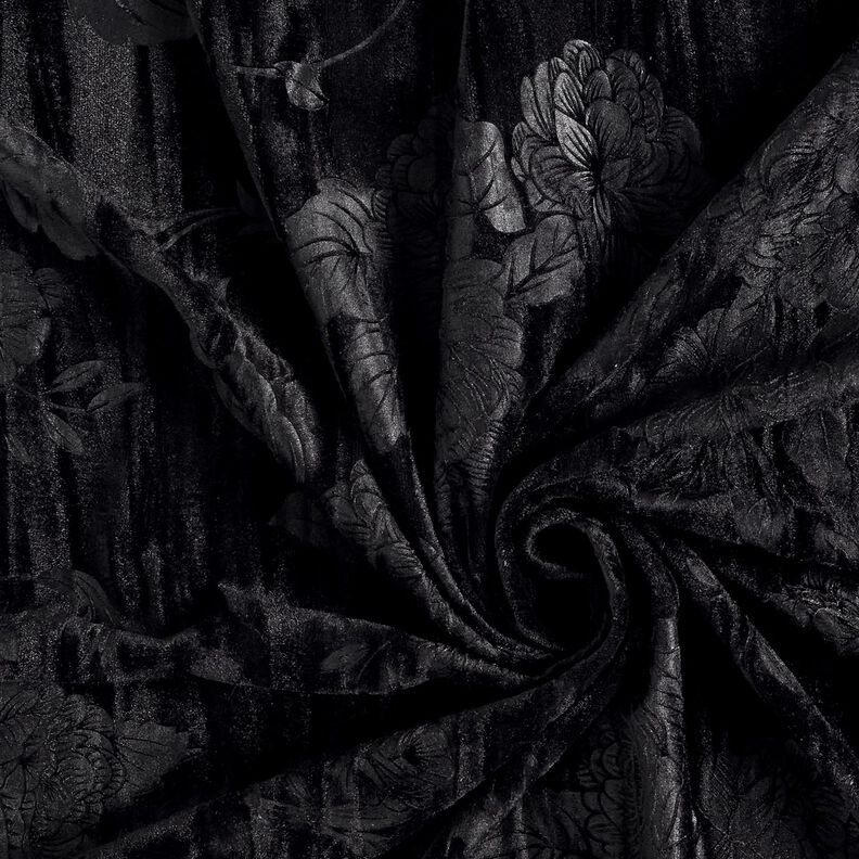 Gnieciony aksamit z chryzantemą – czerń,  image number 3