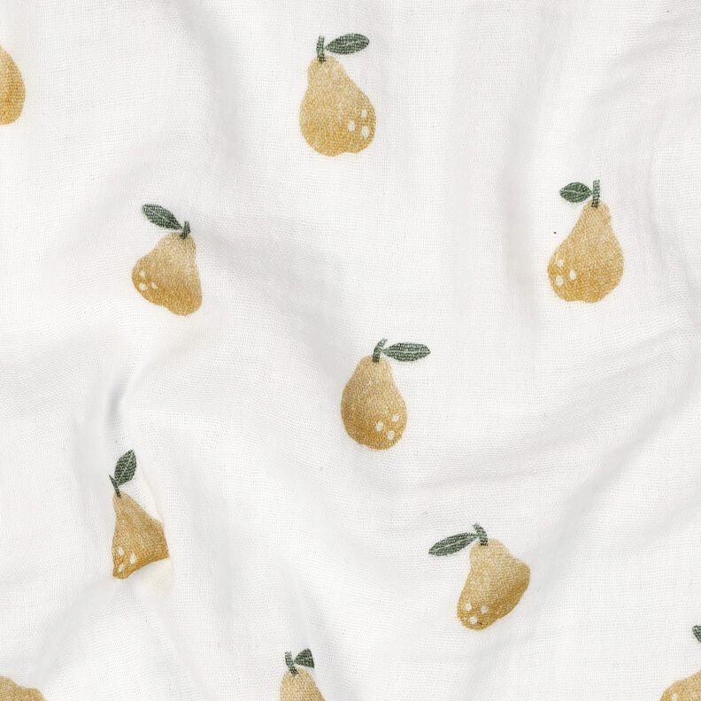 Muślin / Tkanina double crinkle gruszka nadruk cyfrowy | Poppy Fabrics – biel/żółtooliwkowy,  image number 2