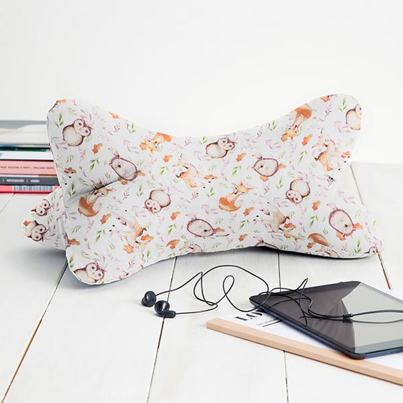 Tkanina bawełniana Perkal leśne zwierzęta – biel/jasny brąz,  image number 7