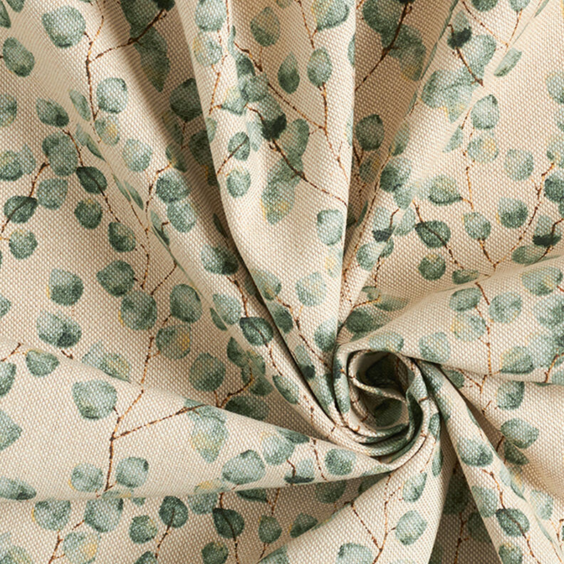 Tkanina dekoracyjna half panama, mini eukaliptus – zieleń trzcinowa/naturalny,  image number 3