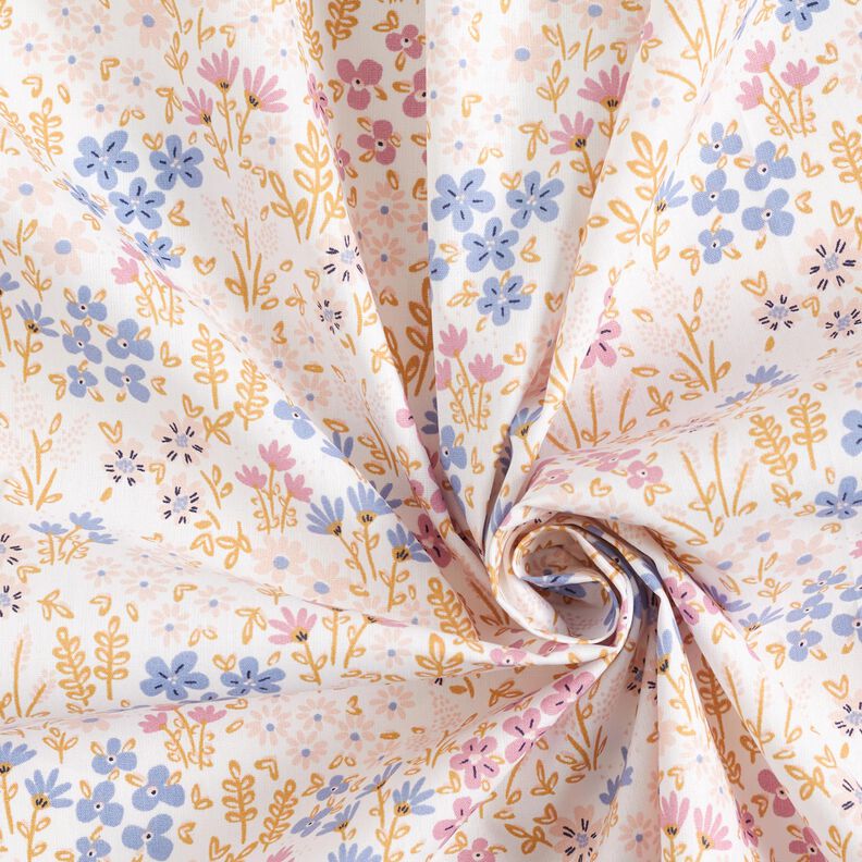 Bawełna powlekana kolorowa łąka kwietna – biel/pastelowy fiolet,  image number 4