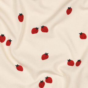 GOTS Dżersej bawełniany truskawki | Poppy Fabrics – jasnobeżowy/czerwień karminowa, 