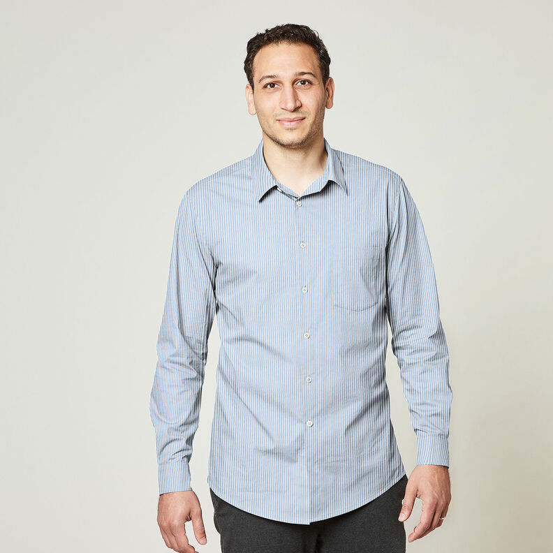 Tkanina koszulowa strecz w paseczki – biel/jasnoniebieski,  image number 7