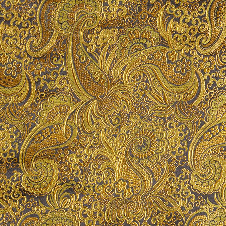 Żakard odzieżowy metaliczny wzór Paisley – złoto/czerń,  image number 1