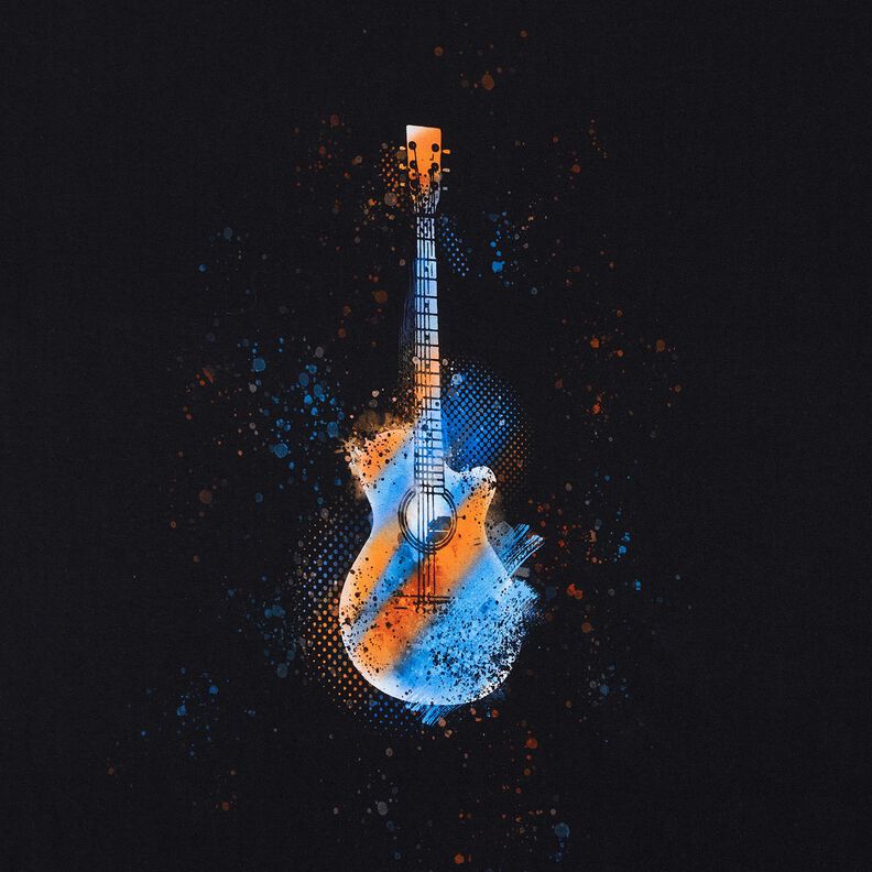 Dżersej bawełniany Panel gitara | Glitzerpüppi – czerń/pomarańcza,  image number 7