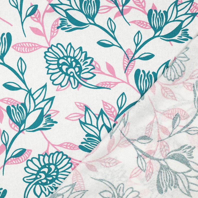 Mieszanka wiskozy i lnu kwiaty | Poppy Fabrics – kość słoniowa/turkus,  image number 4