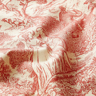 Tkanina dekoracyjna half panama Toile de Jour – czerwień karminowa/krem, 