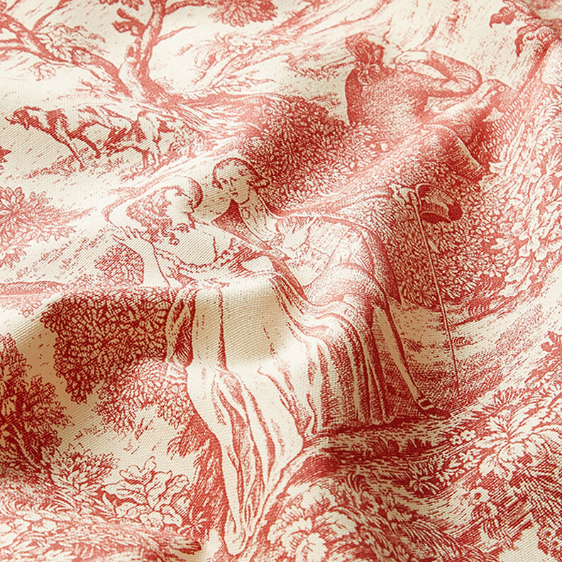 Tkanina dekoracyjna half panama Toile de Jour – czerwień karminowa/krem,  image number 2