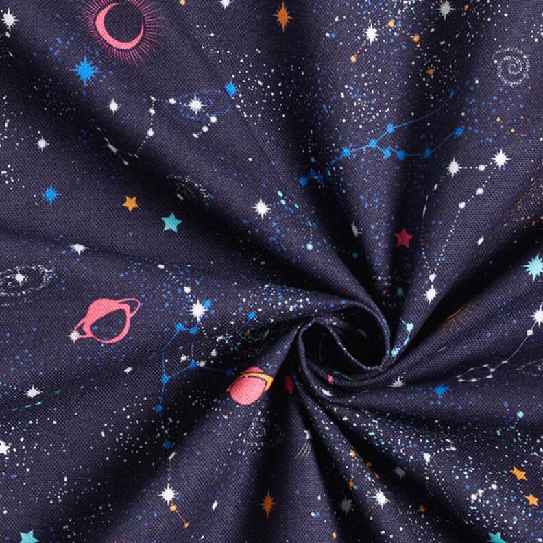 Tkanina dekoracyjna półpanama Kolorowy wszechświat – granat,  image number 4