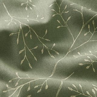 Tkanina dekoracyjna półpanama w delikatne gałązki – jasna oliwka, 