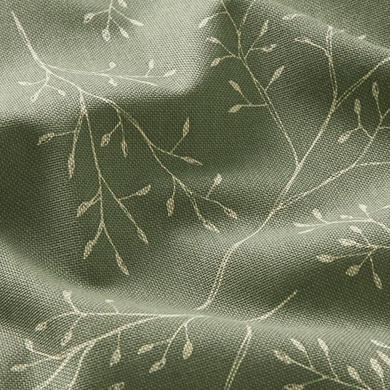 Tkanina dekoracyjna półpanama w delikatne gałązki – jasna oliwka,  image number 2