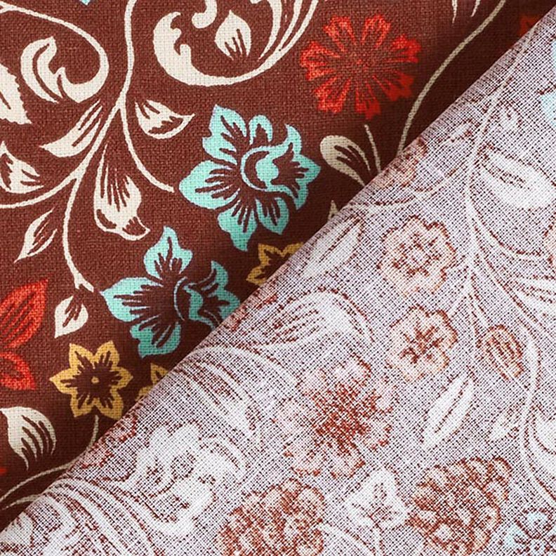 Tkanina bawełniana Kreton motywy kwiatowe – burgund/jasny kreci,  image number 4
