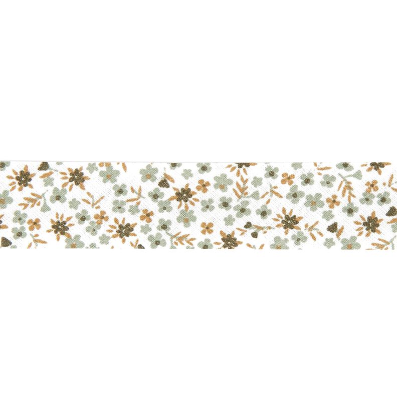 Taśma skośna małe kwiaty [20 mm] – zieleń trzcinowa,  image number 1