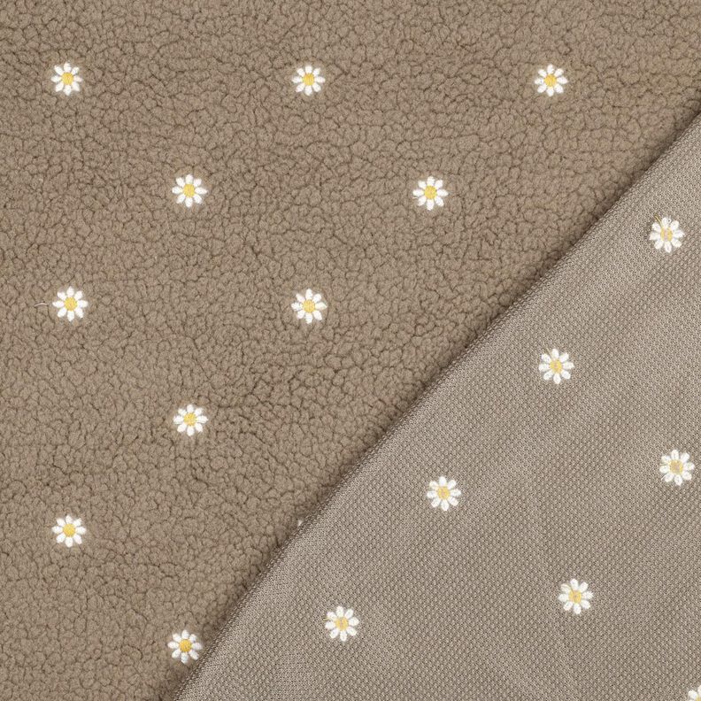 Puszysty plusz haftowane kwiatuszki | Poppy Fabrics – ciemny szarobrązowy,  image number 4