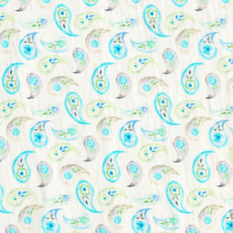 Mieszanka z lnem z motywem paisley – kość słoniowa/jasny turkus,  image number 1