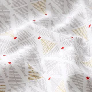 Tkanina bawełniana kreton lustrzane choinki – biel/złoto, 