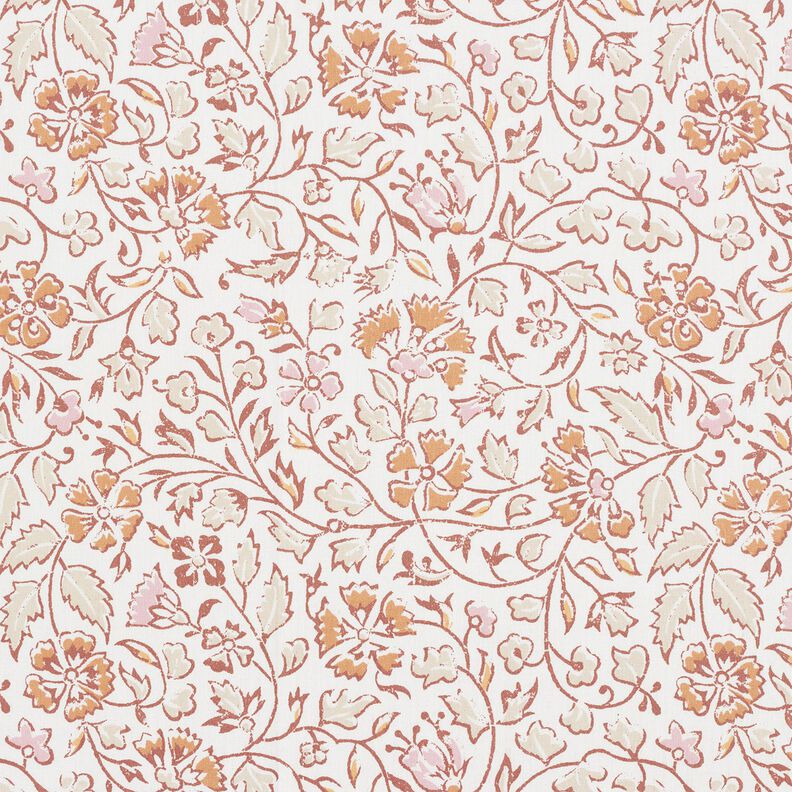 Tkanina bawełniana Kreton delikatny kwiatowy wzór – biel/cynamon,  image number 1