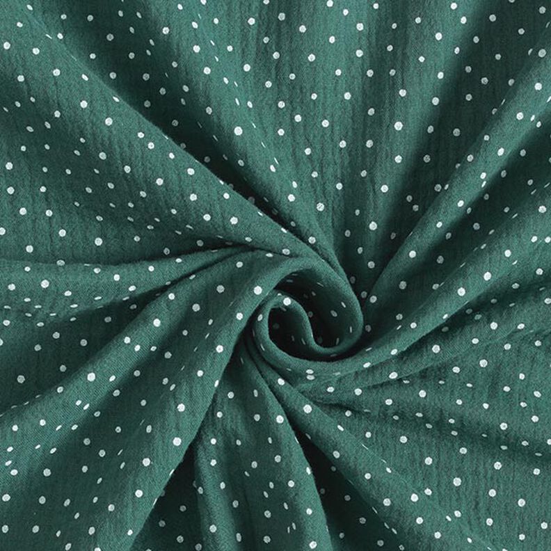 Muślin / Tkanina double crinkle kropeczki – ciemna zieleń/biel,  image number 3
